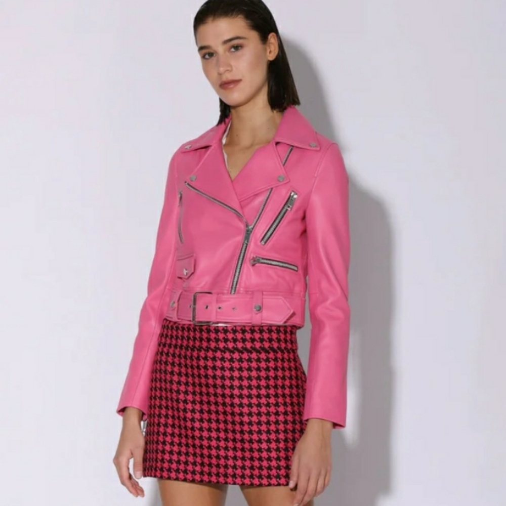 WT ⚘WALTER BAKER NICOLE 100% LEATHER JACKET (CANDY 💖) SZ. SMALL( DAMAGED) - Picture 2 of 14